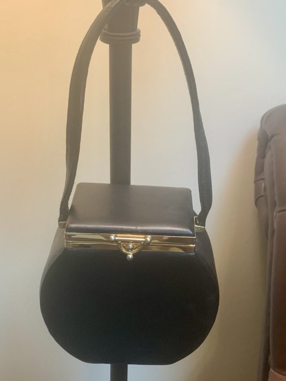 Vintage Mid-Century Style Retro Black Vinyl Vanity Box Purse